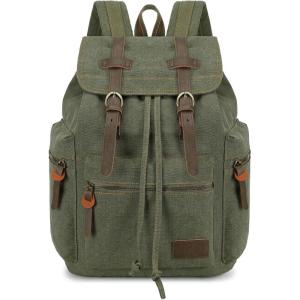 imageBluboon Vintage Backpack Leather Trim Casual Bookbag Men Women Laptop Travel RucksackOlivegreen