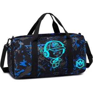 imageKids Duffle Bag for Boys Water Resistant Small Gym Bag Overnight Weekender Travel Tote with Shoe Compartment and Wet PocketLuminous Blue
