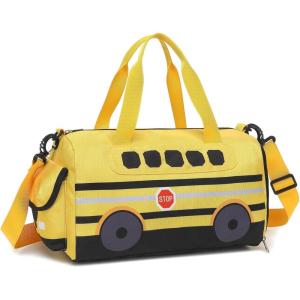 imageKids Duffle Bag for Boys Water Resistant Small Gym Bag Overnight Weekender Travel Tote with Shoe Compartment and Wet PocketSchool Bus Yellow