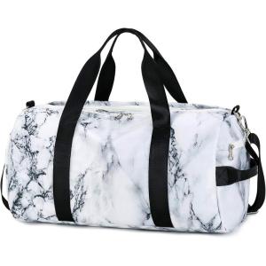 imageSport Gym Duffle Travel Bag for Men Women Duffel with Shoe Compartment Wet Pocket MarbleWhite 197quotx95quotx99quotA MarbleWhite