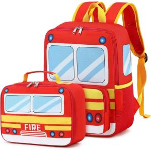 imageToddler Backpack Boy Preschool School Bus Bookbag Kindergarten 3D Daycare Bags with Insulation Lunch BoxFire Truck