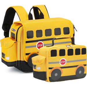 imageToddler Backpack Boy Preschool School Bus Bookbag Kindergarten 3D Daycare Bags with Insulation Lunch BoxYellow Black
