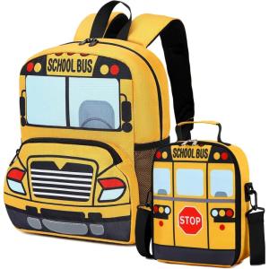 imageToddler Backpack Boy Preschool School Bus Bookbag Kindergarten 3D Daycare Bags with Insulation Lunch BoxYellow Red