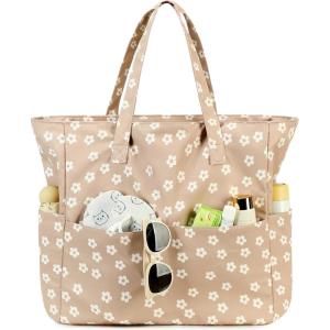imageWaterproof Beach Tote Pool Bags for Women Ladies Extra Large Gym Tote Carry On Bag With Wet Compartment for Weekender TravelBeige Flower95 Brown