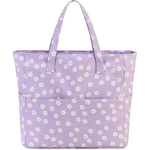 imageWaterproof Beach Tote Pool Bags for Women Ladies Extra Large Gym Tote Carry On Bag With Wet Compartment for Weekender TravelBeige Flower95 Purple