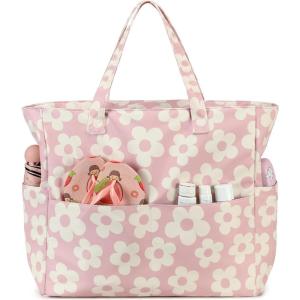 imageWaterproof Beach Tote Pool Bags for Women Ladies Extra Large Gym Tote Carry On Bag With Wet Compartment for Weekender TravelBeige Flowers