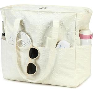 imageWaterproof Beach Tote Pool Bags for Women Ladies Extra Large Gym Tote Carry On Bag With Wet Compartment for Weekender TravelBeige Snowflakes