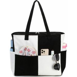 imageWaterproof Beach Tote Pool Bags for Women Ladies Extra Large Gym Tote Carry On Bag With Wet Compartment for Weekender TravelBlack Checkered