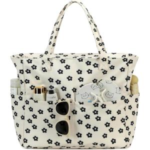 imageWaterproof Beach Tote Pool Bags for Women Ladies Extra Large Gym Tote Carry On Bag With Wet Compartment for Weekender TravelBlack Little Flower 95