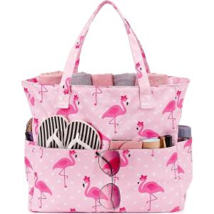 imageWaterproof Beach Tote Pool Bags for Women Ladies Extra Large Gym Tote Carry On Bag With Wet Compartment for Weekender TravelFlamingopink
