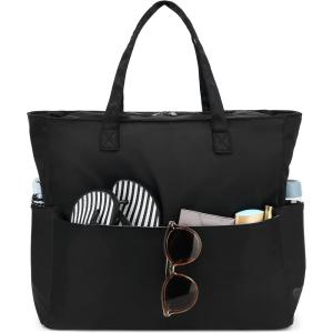 imageWaterproof Beach Tote Pool Bags for Women Ladies Extra Large Gym Tote Carry On Bag With Wet Compartment for Weekender TravelMblack
