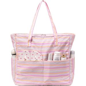 imageWaterproof Beach Tote Pool Bags for Women Ladies Extra Large Gym Tote Carry On Bag With Wet Compartment for Weekender TravelMulticolor Strip 2