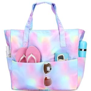 imageWaterproof Beach Tote Pool Bags for Women Ladies Extra Large Gym Tote Carry On Bag With Wet Compartment for Weekender TravelRainbow