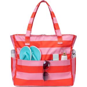 imageWaterproof Beach Tote Pool Bags for Women Ladies Extra Large Gym Tote Carry On Bag With Wet Compartment for Weekender TravelRose Pink Stripe