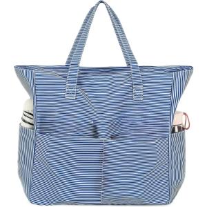imageWaterproof Beach Tote Pool Bags for Women Ladies Extra Large Gym Tote Carry On Bag With Wet Compartment for Weekender TravelSea Blue Stripes