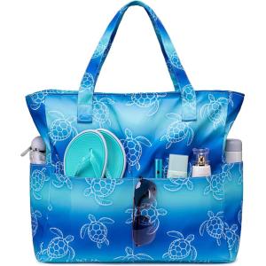 imageWaterproof Beach Tote Pool Bags for Women Ladies Extra Large Gym Tote Carry On Bag With Wet Compartment for Weekender TravelSea Turtle Blue