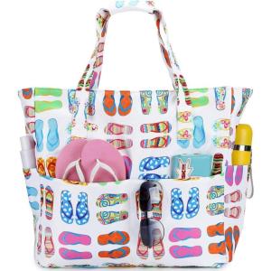 imageWaterproof Beach Tote Pool Bags for Women Ladies Extra Large Gym Tote Carry On Bag With Wet Compartment for Weekender TravelSlipper
