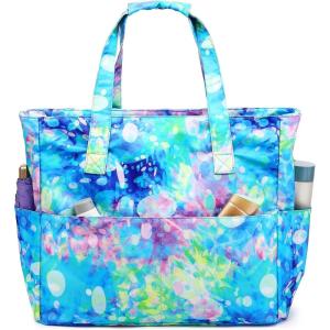 imageWaterproof Beach Tote Pool Bags for Women Ladies Extra Large Gym Tote Carry On Bag With Wet Compartment for Weekender TravelTie Dye Blue