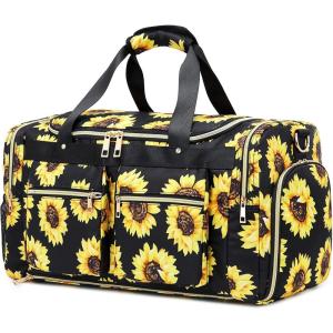 imageWeekender Overnight Duffel Bag Shoe Pocket for Women Men Weekend Travel Tote Carry On Bag Sunflower Black
