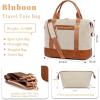 imageBluboon Travel Tote Bags with Zipper Ladies Canvas Bag Weekender Overnight Bag for Women Carry on Duffel Bag Trolley SleeveBeige Checked Coir 2 Set
