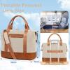 imageBluboon Travel Tote Bags with Zipper Ladies Canvas Bag Weekender Overnight Bag for Women Carry on Duffel Bag Trolley SleeveBeige Checked Coir 2 Set