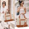 imageBluboon Travel Tote Bags with Zipper Ladies Canvas Bag Weekender Overnight Bag for Women Carry on Duffel Bag Trolley SleeveBeige Checked Coir 2 Set