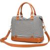 imageBluboon Travel Tote Bags with Zipper Ladies Canvas Bag Weekender Overnight Bag for Women Carry on Duffel Bag Trolley SleeveBlackstripe