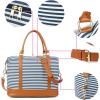 imageBluboon Travel Tote Bags with Zipper Ladies Canvas Bag Weekender Overnight Bag for Women Carry on Duffel Bag Trolley SleeveBlue Strip 1