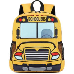 imageKids Backpack for Boys Girls Preschool Bookbags 3D Cartoon Daycare Toddler Bags Medium YellowYellow Bus