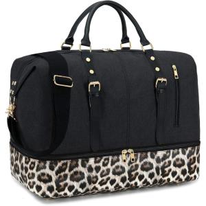 imageWeekender Overnight Bag Oversized Travel Duffel for Men and Women Carry On Tote Shoe Compartment YBlack