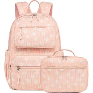 imageBluboon Backpack for Girls Kids Preschool Backpack with Lunch Box Kindergarten Bookbag Toddler School Bags SetBeige Flower Pink