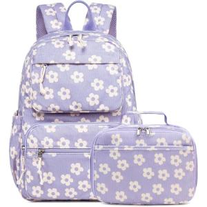 imageBluboon Backpack for Girls Kids Preschool Backpack with Lunch Box Kindergarten Bookbag Toddler School Bags SetBeige Flower Purple