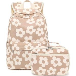 imageBluboon Backpack for Girls Kids Preschool Backpack with Lunch Box Kindergarten Bookbag Toddler School Bags SetBrownlarge Florar