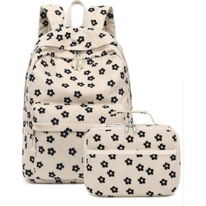 imageBluboon Backpack for Girls Kids Preschool Backpack with Lunch Box Kindergarten Bookbag Toddler School Bags SetCorduroy Beige Floret