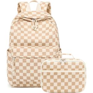 imageBluboon Backpack for Girls Kids Preschool Backpack with Lunch Box Kindergarten Bookbag Toddler School Bags SetCorduroy Brown White