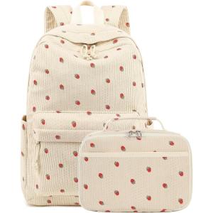 imageBluboon Backpack for Girls Kids Preschool Backpack with Lunch Box Kindergarten Bookbag Toddler School Bags SetCorduroy Strawberries