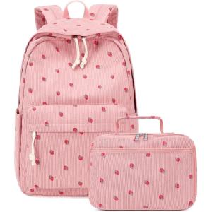 imageBluboon Backpack for Girls Kids Preschool Backpack with Lunch Box Kindergarten Bookbag Toddler School Bags SetCorduroy Strawberry Pink