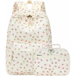 imageBluboon Backpack for Girls Kids Preschool Backpack with Lunch Box Kindergarten Bookbag Toddler School Bags SetCorduroy White Pink Strawberry