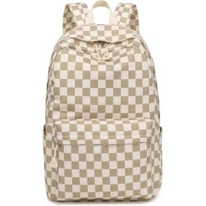 imageSchool Backpack for Teen Girls Women Laptop Backpack College Bookbags Middle School Travel Work Commuter Back PackPinkBrown White Grid