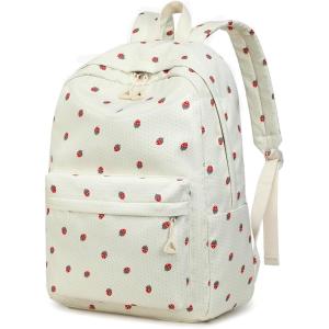 imageSchool Backpack for Teen Girls Women Laptop Backpack College Bookbags Middle School Travel Work Commuter Back PackPinkStrawberry Beige