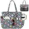 imageBluboon Beach Bags for Women Large Waterproof Tote Bag With Wet Compartment for Pool Weekender Travel GymBlack White Checkeredcolorful Flowers