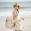 imageBluboon Beach Bags for Women Large Waterproof Tote Bag With Wet Compartment for Pool Weekender Travel GymBrown White Checkeredbow