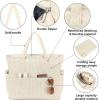 imageBluboon Beach Bags for Women Large Waterproof Tote Bag With Wet Compartment for Pool Weekender Travel GymCorduroy Beige