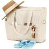 imageBluboon Beach Bags for Women Large Waterproof Tote Bag With Wet Compartment for Pool Weekender Travel GymCorduroy Beige