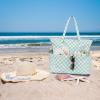 imageBluboon Beach Bags for Women Large Waterproof Tote Bag With Wet Compartment for Pool Weekender Travel GymGreen and White Grid