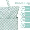 imageBluboon Beach Bags for Women Large Waterproof Tote Bag With Wet Compartment for Pool Weekender Travel GymGreen and White Grid