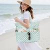 imageBluboon Beach Bags for Women Large Waterproof Tote Bag With Wet Compartment for Pool Weekender Travel GymGreen and White Grid