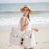 imageBluboon Beach Bags for Women Large Waterproof Tote Bag With Wet Compartment for Pool Weekender Travel GymKhaki White Stripes 1
