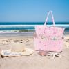 imageBluboon Beach Bags for Women Large Waterproof Tote Bag With Wet Compartment for Pool Weekender Travel GymPink and White Stripes