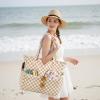 imageBluboon Waterproof Beach Tote Pool Bags for Women Ladies Extra Large Carry On Bag With Wet Compartment for Weekender TravelA Checked Brown White